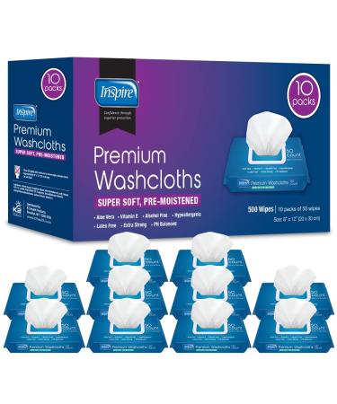 Inspire Adult Wet Wipes, Adult Wash Cloths, Adult Wipes for Incontinence & Cleansing for Elderly, 8"x12" (500CT (10 Packs of 50)