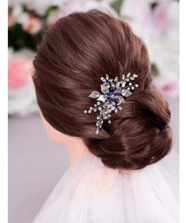 Bridal Sapphire Crystal Hair Comb Pearl Blue Crystal Leaf Marquise Hair Piece Prom Party Festival Wedding Hair Accessories for Women and Girls (Silver) Hair Comb Slides - Buy Online on GoSupps.com