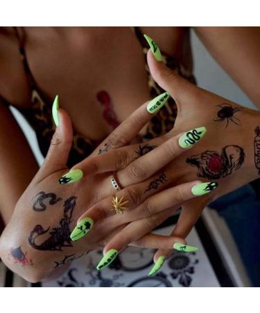 Poliphili 24Pcs Neon Green Acrylic False Nails - Fashion Glossy Full Cover Coffin Pattern Fake Nails Kit for Women and Girls - Buy Online on GoSupps.com