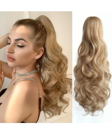 Ponytail Extension Claw Clip 20 Wavy Synthetic Hair Piece for Women - Golden Brown & Bleach Blonde Mix 20 - 27/613 - Buy Online on GoSupps.com