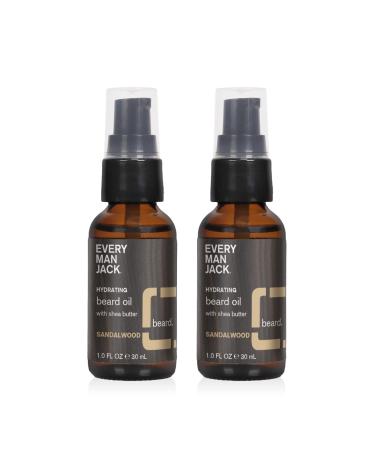Every Man Jack Mens Beard Oil - Subtle Sandalwood Fragrance - Deeply Moisturizes and Softens Your Beard and Adds a Natural Shine - Naturally Derived with Shea Butter- 1.0-ounce Twin Pack