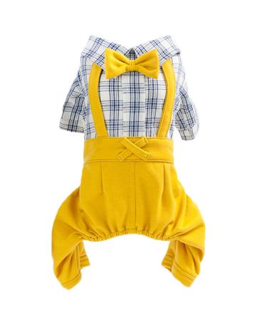 Dog Shirts Clothes Striped Onesies, Pet Plaid Overalls Apparel, Puppy Costumes Classic Black and White Jumpsuit with Bowtie for Small Medium Dogs Cats Boy Girl Wedding/Party (X-Small, Yellow) X-Small yellow