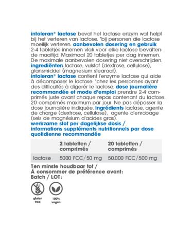 Intoleran Lactase 2500 Enzymes Digestives Pack de 6 Comprim s | Enzyme lactase pour aider la digestion du lactose et l'intol rance au lactose | Petite tablette | Pur et v g talien |