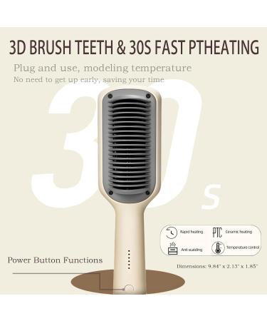 Hair Straightener Brush | 5 Temp Ring Comb for Women | Auto-Off Safety & Anti-Scald | Fast Heating & Dual Voltage - Beige - Buy Online on GoSupps.com