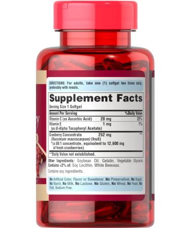Puritan's Pride Triple Strength Cranberry Concentrate 12 600 mg - 100 Softgels | Premium Supplement - Buy Online on GoSupps.com