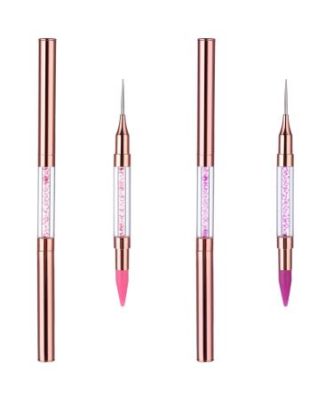 Jeffdad 2Pieces Double Head Nail Rhinestone Picker Nail Dotting Tools Rhinestone Pen Tool Gems Crystals DIY Nail Art Picker Dotting Wax Pen Applicator Tool (pink+purple)