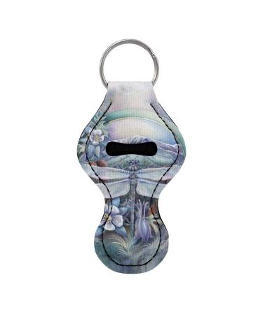 COEQINE Clip-on key ring for women and girls - Pouch for lip balm or lipstick Dragonfly flower.