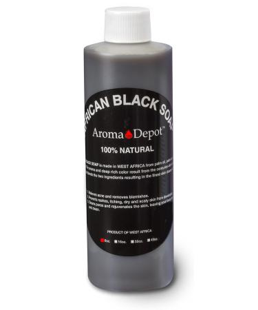 Aroma Depot 8 oz Raw African Liquid Black Soap 100% Natural soap for Acne Eczema Psoriasis and Dry Skin Scar Removal Face And Body Wash. Handmade imported from Ghana