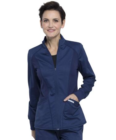 Cherokee Womens Zip Up Scrub Jackets with Breathable Mesh and Shirttail Hemline WW301 X-Large Navy
