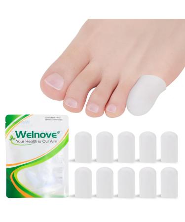 Welnove Toe Caps and Toe Protectors - 10 Pack Silicone Toe Sleeves Toe Protectors - Toe Cushions for Pain Relief Toe Protection for Corns Calluses (Pinky) White Pinky
