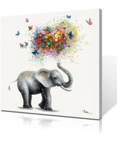 Colorful Butterfly Elephant Nursery Wall Art Print - Heart Balloon Design - 30x30CM Canvas Framed Decor - Buy Online on GoSupps.com