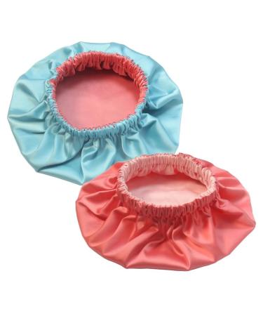 AKISS 2PCS Kids Satin Silk Hair Bonnet Cap for Little Big Girl Kid Sleeping 3-8 8-14 Years 8-14 Years 2pcs Living Coral/Pink + Living Coral/Arctic Blue