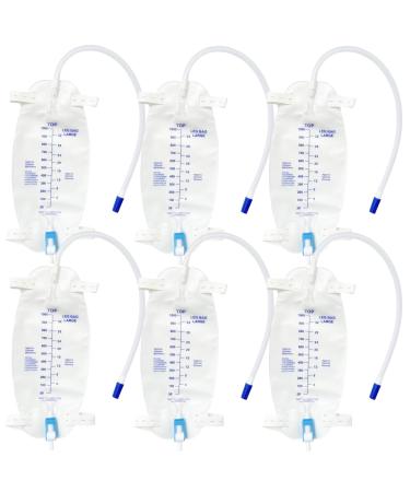 BAIFULAI Set of 6 leg urine bags 1000 ml capacity urinary drainage bags urine collection bags drainage bags with 2 straps valve and T-connector