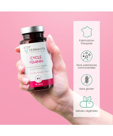 Feminine Cycle | Dietary Supplement Pain and Premenstrual Syndrome | With Chamomile Dandelion Vit B6 and Safr Inside Patented Saffron | 45 Vegan Capsules | Made in France | Terravita - Buy Online on GoSupps.com