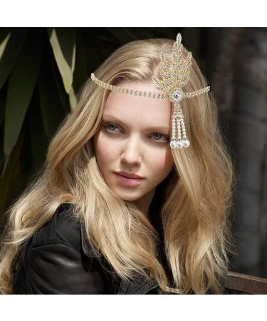 Rhinestones 1920s Headband Vintage Flapper Accessories 1920s Headpiece Pearl Hair Bands Gold Bridal Wedding Flapper Headband 1920s Hair Accessories for Women (Gold) - Buy Online on GoSupps.com