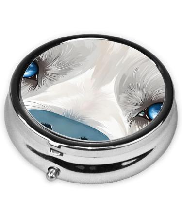 Blue Eyes Wolf Printed Mini Round Pill Box | Travel & Home Pill Organizer | 3 Compartment Medicine Case - Buy Online on GoSupps.com