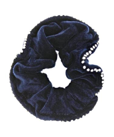 Topkids Accessories Large Luxury Velvet Scrunchie Diamante Stone Edged Sparkly Crystal Scrunchie Luxury Hair Bobbles Hair Scrunchies For Girls Women Ladies (Navy Blue)