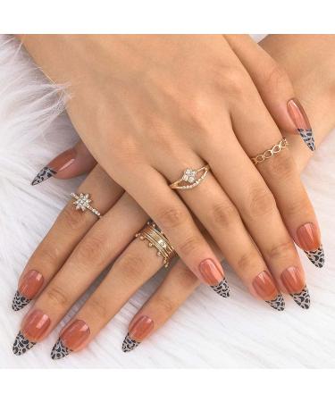 Sethexy Medium Shiny Stiletto False Nails - Pink French Acrylic Leopard Nail Tips (24pcs) with Glue - Complete Cover Press-On Nails for Women & Girls - Buy Online on GoSupps.com