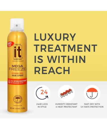 IT Haircare MEGA Freeze Extreme Hold Hair Spray - 7.75 Oz | Vitamin B5 & Hydrolyzed Wheat Protein | 24-Hour Hold | Humidity Resistant | Fast-Dry Formula with Optical Brighteners - Buy Online on GoSupps.com