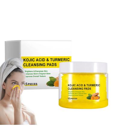 Kojic-Acid and Turmeric Pads 55 Turmeric Kojic-Acid Pads Exfoliatings Turmeric and Kojic-Acid Facial Cleansing Pads Infused Foaming Unclog Pores Face Wipes for Water-Oil Balance & Brighten Skin