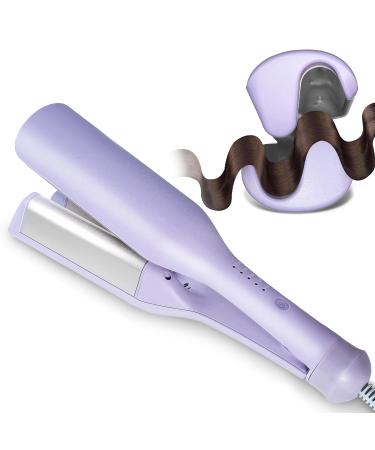 Beach Waves Curling Iron 1.4 Inch Double Barrel Waver Ceramic Wave Iron for Hair Crimper for Women Anti-Scald Dual Voltage Wavy Iron Deep Waver Hair Tool Purple