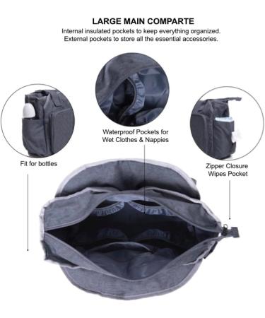 Large Gray Diaper Bag Stroller | Adjustable Shoulder Strap Mama Handbag | Oxford Fabric Travel Bag for Newborns - Buy Online on GoSupps.com