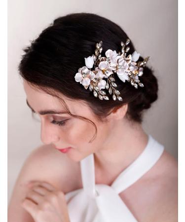 Chargances Wedding Gold Crystal Flower Hair Comb for Women Bridal Rhinesrone Hair Side Comb Fashion Flower Hair Vine Comb Rhinesotne Bride Wedding Prom Flower Girl Hair Accessories (Gold) - Buy Online on GoSupps.com