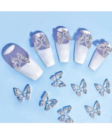 3D Alloy Butterfly Nail Charms - 20pcs Metal Rhinestones & Crystal Gems for DIY Manicure - Silver Nail Art Decoration Supplies for Women - Buy Online on GoSupps.com