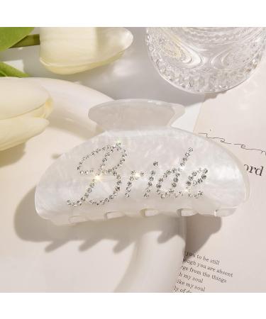 Bride Claw Hair Clip Aileam White Acrylic with Rhinestone Logo - Bachelorette Party & Shower Decor - Wedding Bridesmaid Gift - Buy Online on GoSupps.com