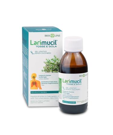 BIOS LINE Larimucil cough and neck syrup food supplement cough soothing liquid gel counteracts dry cough and fat soothes the oropharyngeal mucosa 120 ml bottle without