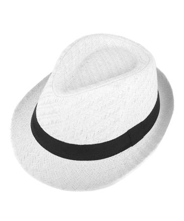 WESTEND Unisex Short Brim Fedora - Hats for Men & Women + Panama Hats & Straw Hats Large-X-Large White