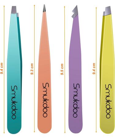 Smukdoo Professional 4 Piece Eyebrow Tweezers Set for Ingrown Hair Removal and Eyelash Extensions - Multi-Colored - Buy Online on GoSupps.com
