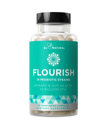 Eu Natural FLOURISH Probiotics Urinary & Gut Health 14 Billion CFU 30 Vegetarian Capsules