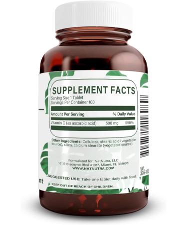 Natural Nutra Vitamin C 500mg Supplement - Immune & Heart Health Support - Youthful Skin & Overall Wellness - 100 Vegan Tablets - Buy Online on GoSupps.com