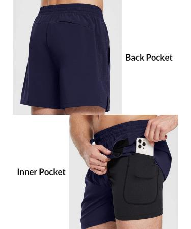 BALEAF Men's 5 Inch Swim Trunks with Compression Liner, Quick Dry 2-in-1 Shorts, Large - Dark Blue - Buy Online on GoSupps.com