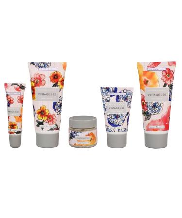 Vintage & Co Patterns & Petals Travel-Friendly Top-To-Toe Kit | Hand Cream Body Lotion Foot Cream Lip Balm & Swimming Salt | 50ml 30ml 10ml Sizes for Ultimate Care - Buy Online on GoSupps.com