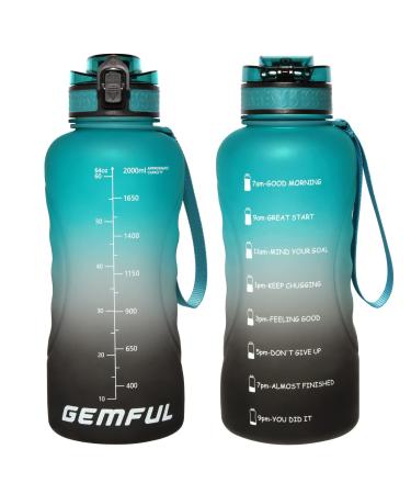 GEMFUL 64OZ Water Bottle with Straw and Time Marker Leakproof Motivated Water Jug for Home Office Working Cyan