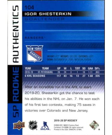 2019-20 SP Hockey Blue #104 Igor Shesterkin New York Rangers Trading Card - Official Upper Deck UD Retail Exclusive - Buy Online on GoSupps.com