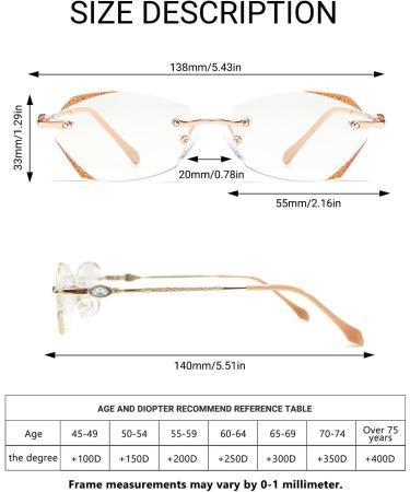 TERAISE Frameless Reading Glasses for Women - Blue Light Blocking Stylish Diamond Cut Rimless Eyeglasses in Gold Magnification 3.5x - Buy Online on GoSupps.com