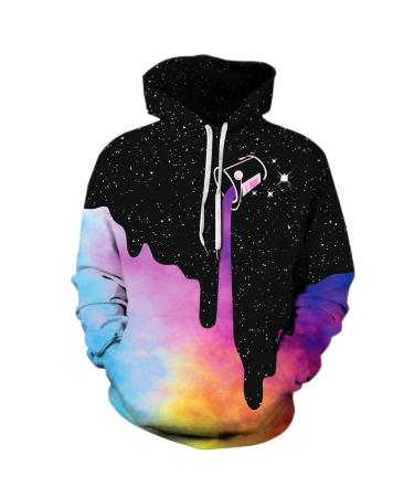 Bigfanshu Women's Sweaters 3D Gradation Print Long Sleeves Hooded Pullover Sweatshirt Blouse Tops Black