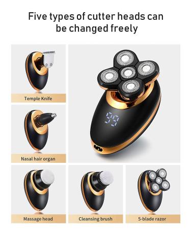 5-in-1 Electric Shavers for Men - Bald Head Shaver & Beard Trimmer - Waterproof & Rechargeable - Gold 5D - Buy Online on GoSupps.com