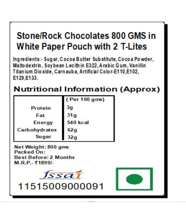 Jaiccha Ghasitaram Diwali Gifts Chocolate - Stone/ Rock Chocolates 800 GMS in White Paper Pouch with 2 T-Lites - Buy Online on GoSupps.com