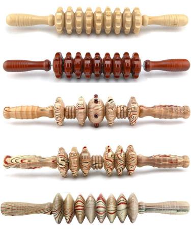 Wooden Fascia Massage Roller - Nine Round Handheld Body Wheel for Muscle Release & Relaxation - White - Buy Online on GoSupps.com