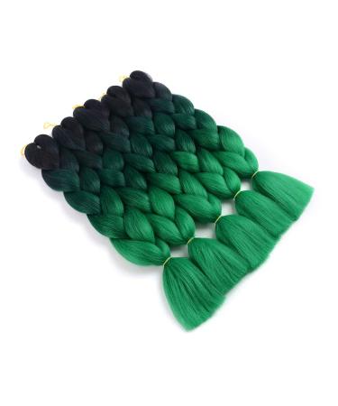 Showjarlly Jumbo Braid Hair Extensions - 24 Inch Ombre KanCalon Braid (5 Pack) for Crochet & Twist Braids - Black/Black Green/Dark Green - Buy Online on GoSupps.com