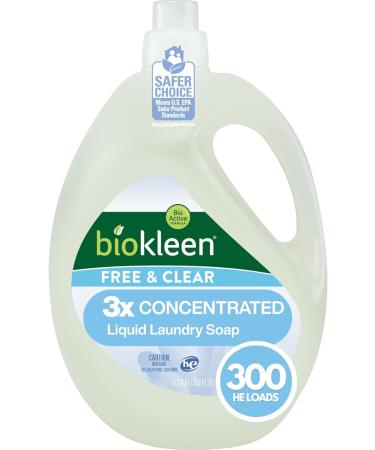 Biokleen Free & Clear Natural Liquid Laundry Detergent, Plant-Based, Unscented, Ultra-Concentrated - 300 Loads - Buy Online on GoSupps.com
