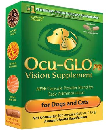 Ocu-GLO PB Vision Supplement - Easy to Administer Powder Blend with Lutein, Omega-3 Fatty Acids, Grape Seed Extract and Antioxidants to Promote Eye Health Small Dog & Cats