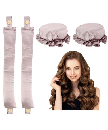 Heatless Hair Curler 2PCS Satin Heatless Curls Set Heatless Curlers Headband with Hairnet Hair Curlers No Heat Heatless Curling Set For Sleeping Overnight Lazy Curlers DIY Hair Styling Tools (Purple)