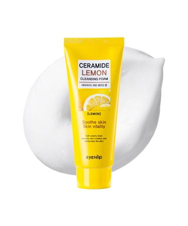 eyeNlip Ceramide Lemon Cleansing Foam 3.3fl oz - Creamy Daily Cleanser with Fruit Extracts and Ceramide NP for Soft Fresh Skin Korean Skin Care