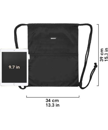 WANDF Drawstring Backpack Black - Water Resistant Nylon Sackpack for Gym, Sport, Shopping & Yoga - One Size - Buy Online on GoSupps.com