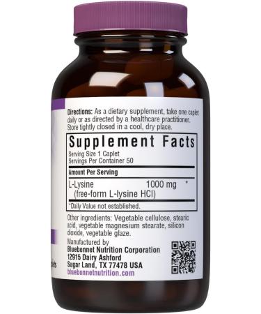 Buy Bluebonnet L-Lysine 1000 mg Caplets - 50 Count | Global Shipping Available - Buy Online on GoSupps.com